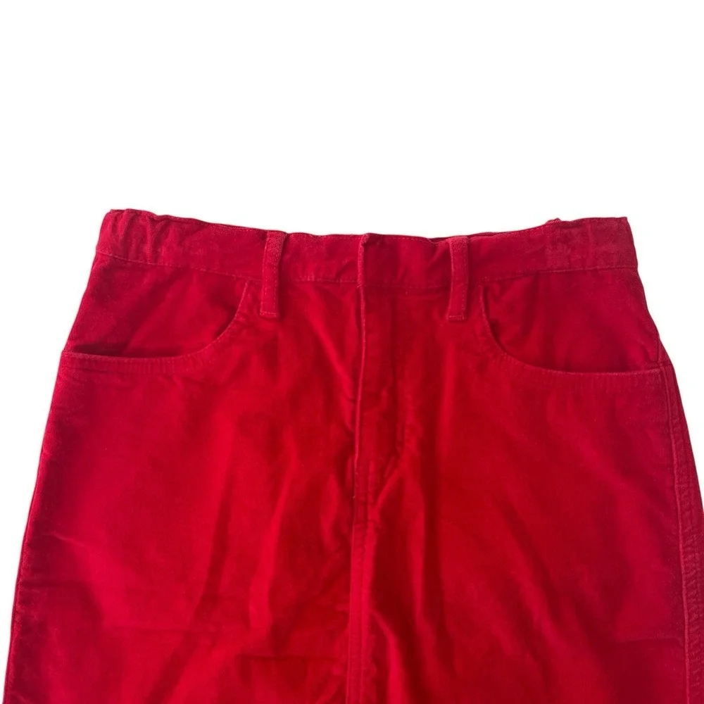 VTG Gap Kids Size 10 Red 98%‎ Cotton Velvet Skirt Fitted Embroidered Flower